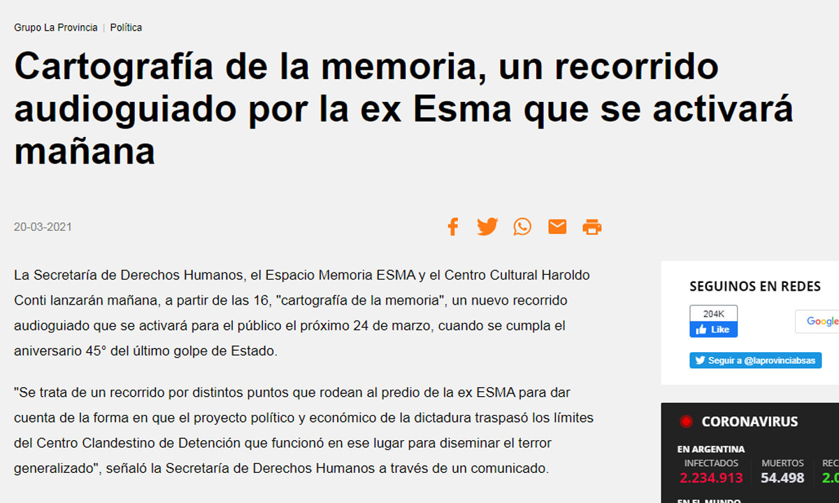 Cartografía de la memoria, un recorrido audioguiado por la ex Esma que se activará mañana