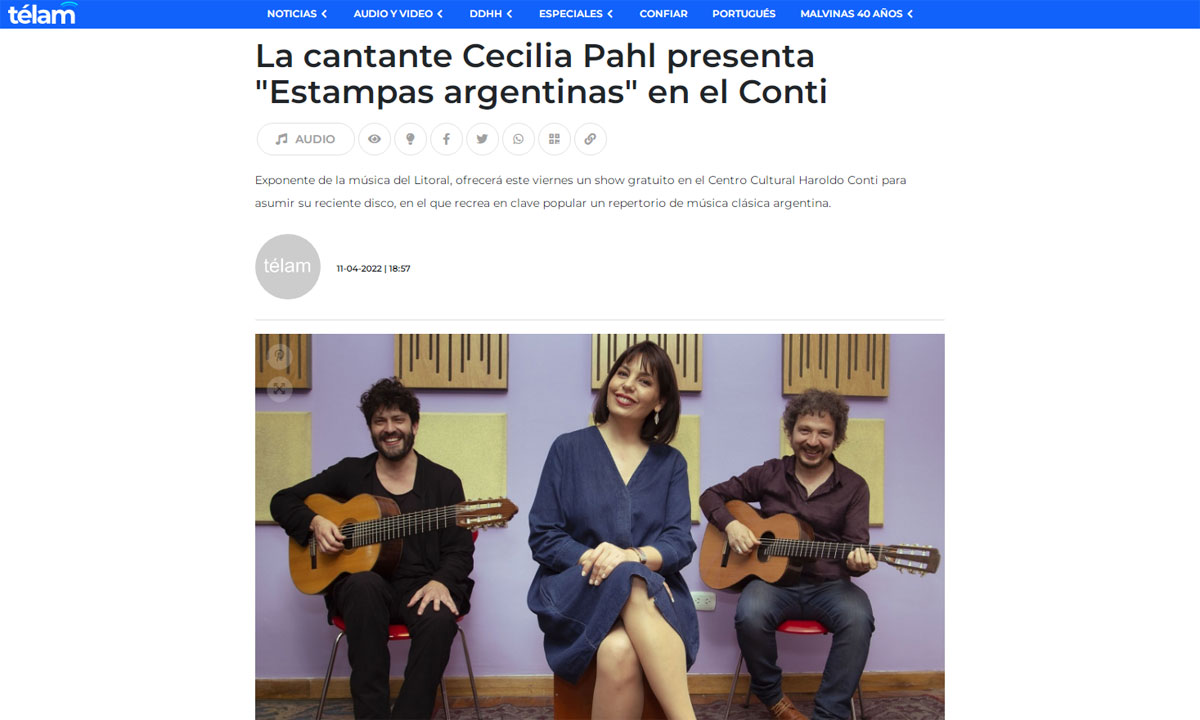 La cantante Cecilia Pahl presenta "Estampas argentinas" en el Conti