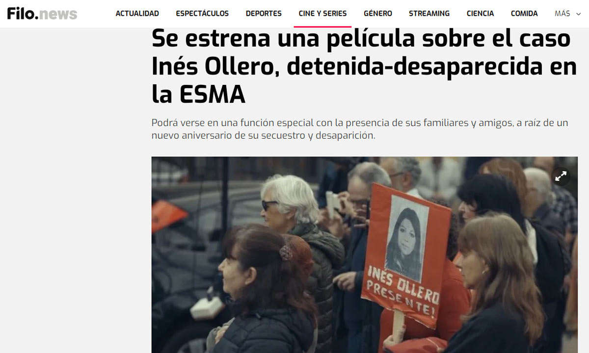 Se estrena una película sobre el caso Inés Ollero, detenida-desaparecida en la ESMA