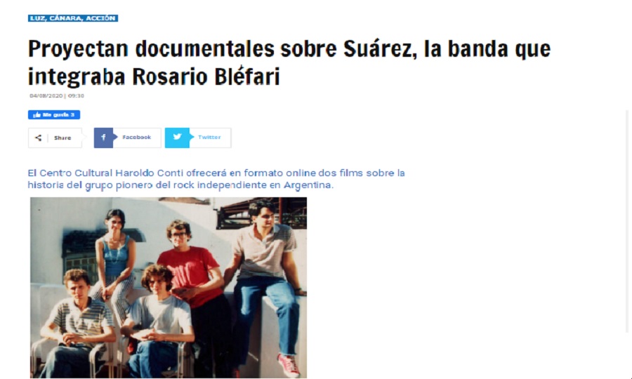 Proyectan documentales sobre Suárez, la banda que integraba Rosario Bléfari