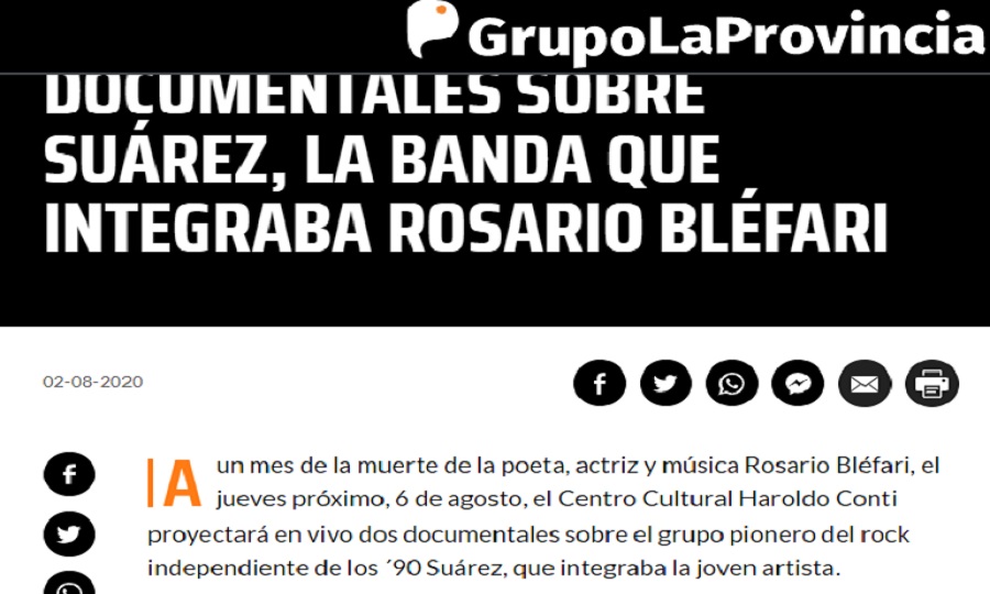 El Cultural Conti proyecta documentales sobre Suárez, la banda que integraba Rosario Bléfari 